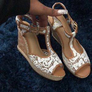 White and Brown wedge sandals